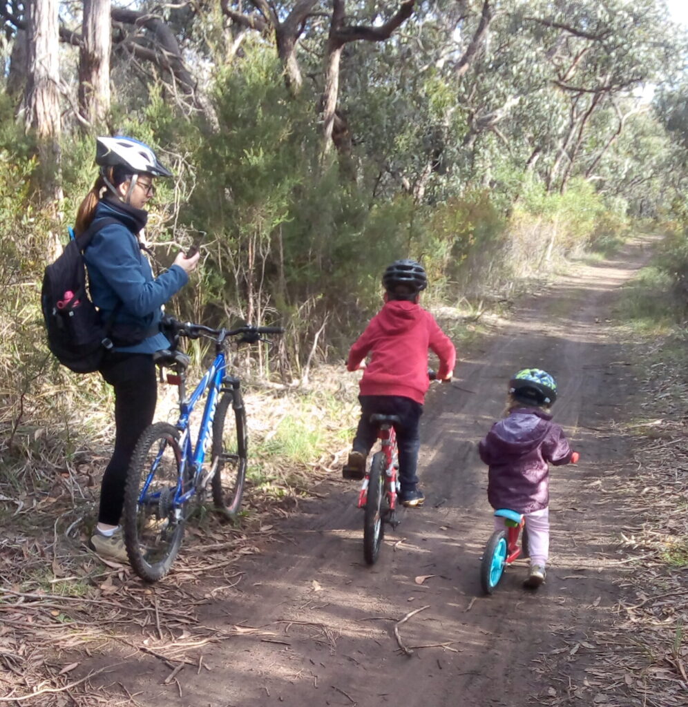Family riding green trail at Anglesea