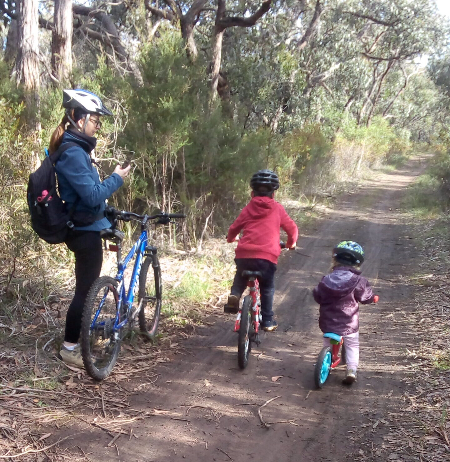 Family riding green trail at Anglesea