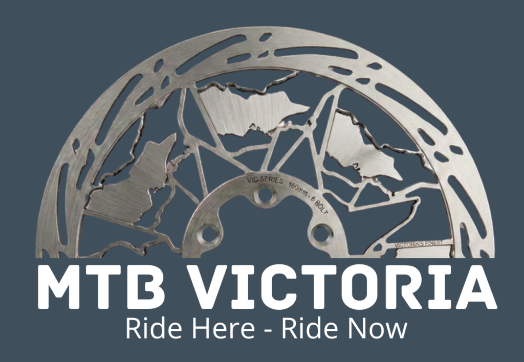 MTB Victoria logo of a MTB brake rotor with Victoria map cutouts