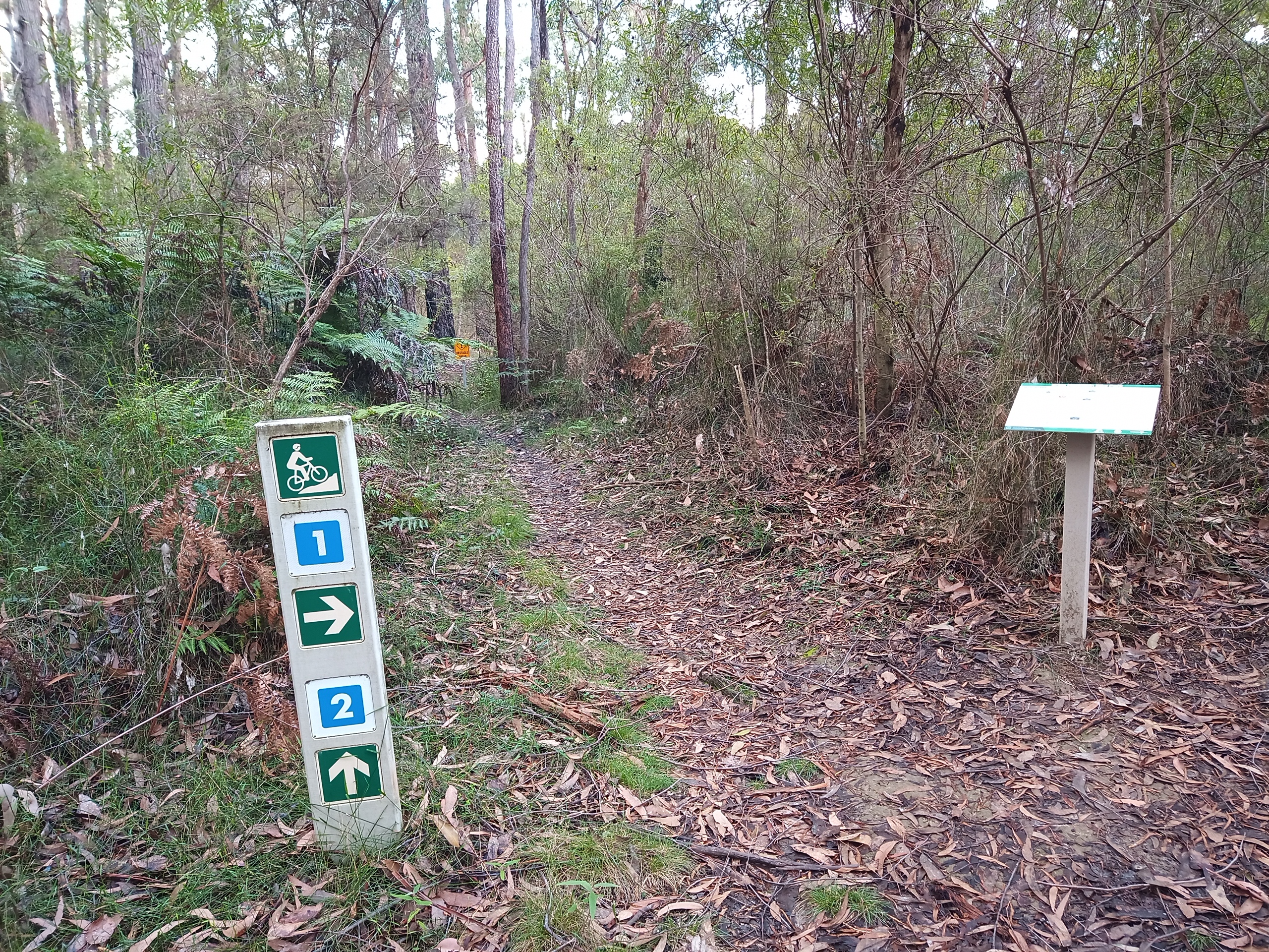 Trail marking and map at entrance to trail at Erica