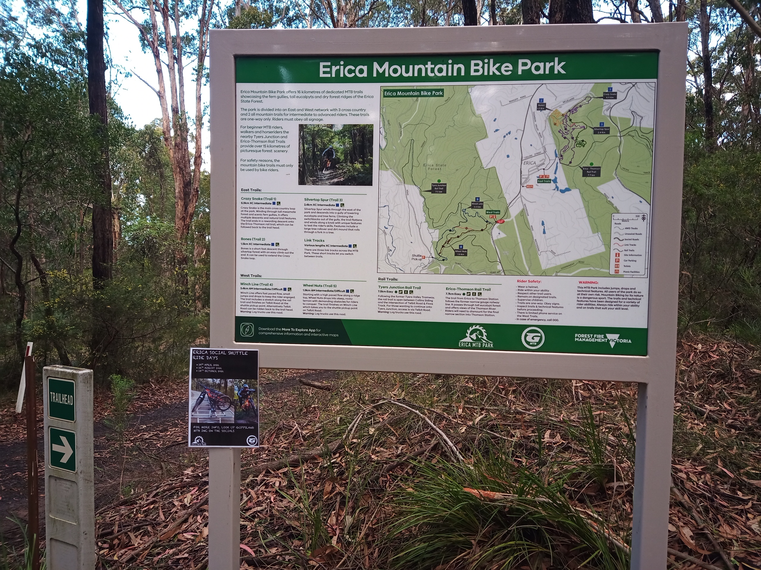 Trail map at Erica trailhead
